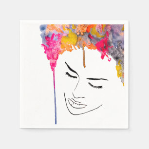 Funky colorful rainbow lady art napkins