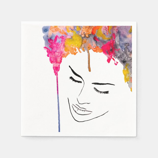 Funky colorful rainbow lady art napkins (Front)