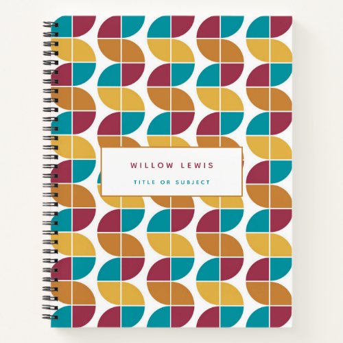 Funky Colorful Retro 70s Vintage Geometric Pattern Notebook