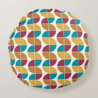 Funky Colorful Retro 70s Vintage Geometric Pattern Round Pillow