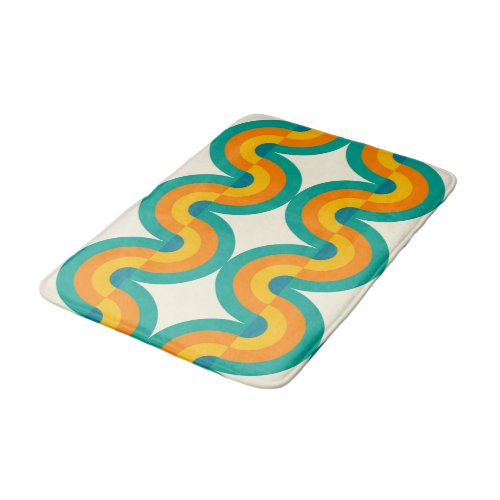 Funky Colorful Retro Half Circles Art Pattern Bath Mat
