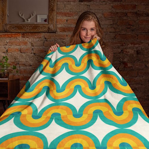 Funky Colorful Retro Half Circles Art Pattern Fleece Blanket