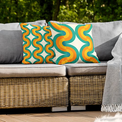 Funky Colorful Retro Half Circles Art Pattern Outdoor Pillow