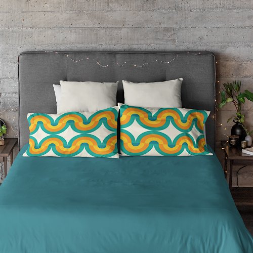 Funky Colorful Retro Half Circles Art Pattern Pillow Case