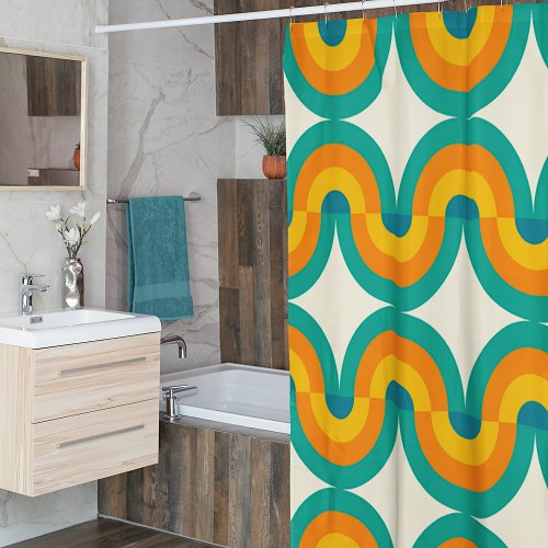 Funky Colorful Retro Half Circles Art Pattern Shower Curtain