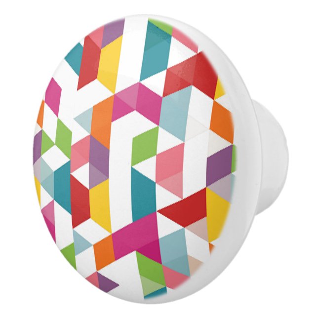 Funky Colorful Retro Triangles Mosaic Pattern Ceramic Knob (Right)