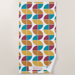 Funky Colorful Retro Vintage Geometric Pattern Beach Towel