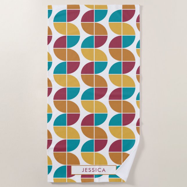 Funky Colorful Retro Vintage Geometric Pattern Beach Towel (Front)