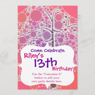 Funky Colorful Scroll Tree Circles Bubbles Pop Art Invitation