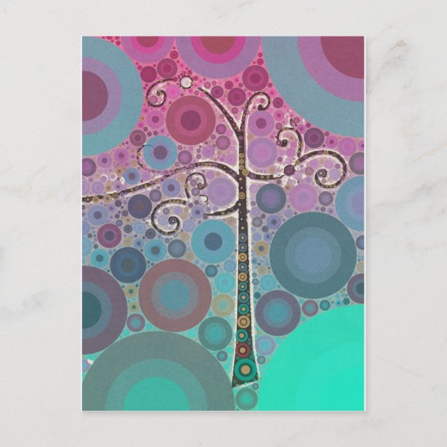 Funky Colorful Scroll Tree Circles Bubbles Pop Art Postcard (Front)