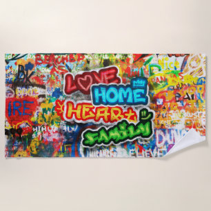 Funky Colorful Streetart Graffiti Love Home Heart Beach Towel
