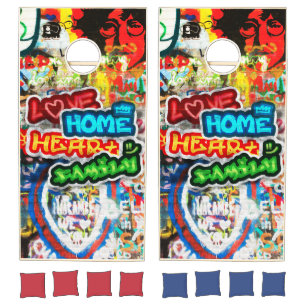 Funky Colorful Streetart Graffiti Love Home Heart Cornhole Set