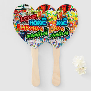 Funky Colorful Streetart Graffiti Love Home Heart Hand Fan