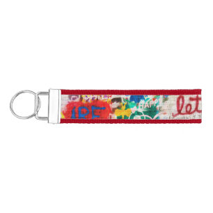 Funky Colorful Streetart Graffiti Love Home Heart Wrist Keychain