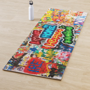 Funky Colorful Streetart Graffiti Love Home Heart Yoga Mat