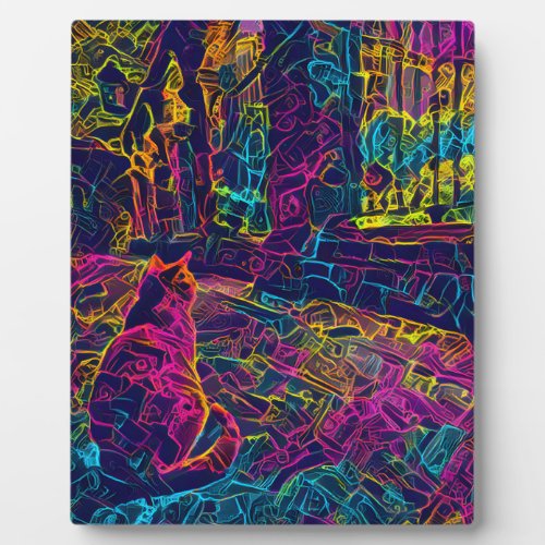 Funky Cool Colorful Cat Plaque