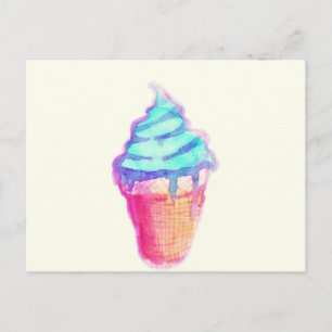 Funky Cool Drippy Ice Cream Cone in Watercolors Postcard