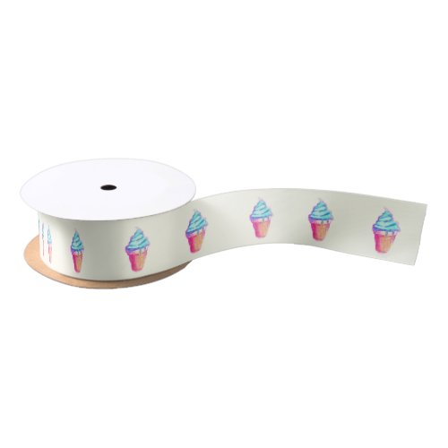 Funky Cool Drippy Ice Cream Cone in Watercolors Satin Ribbon