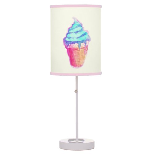 Funky Cool Drippy Ice Cream Cone in Watercolors Table Lamp