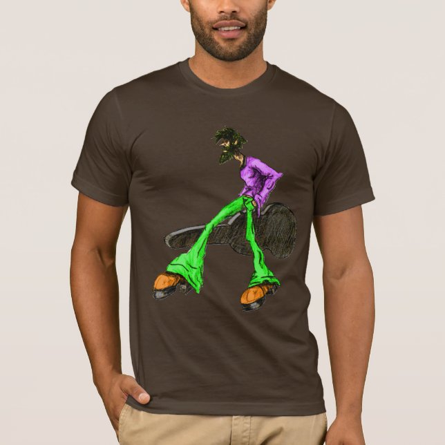 Funky Cool Guitar Disco Comic Character Green T-Shirt (Front)