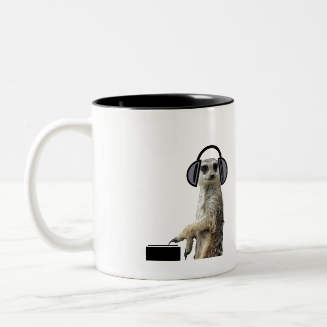 Funky cool meerkat dj Two-Tone coffee mug (Left)