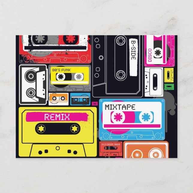Funky Cool Mix Tapes Design Postcard (Front)