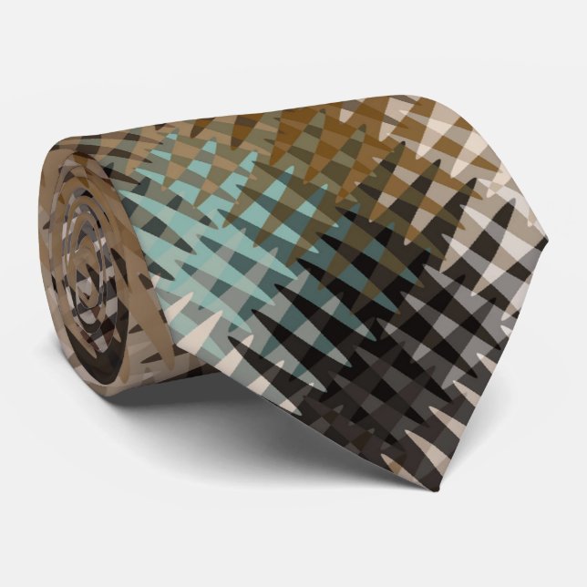Funky Cool Multi Brown Wavy Zig Zag Pattern Neck Tie (Rolled)