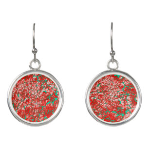 Funky Cool Pink Red Green Abstract Pattern Earrings