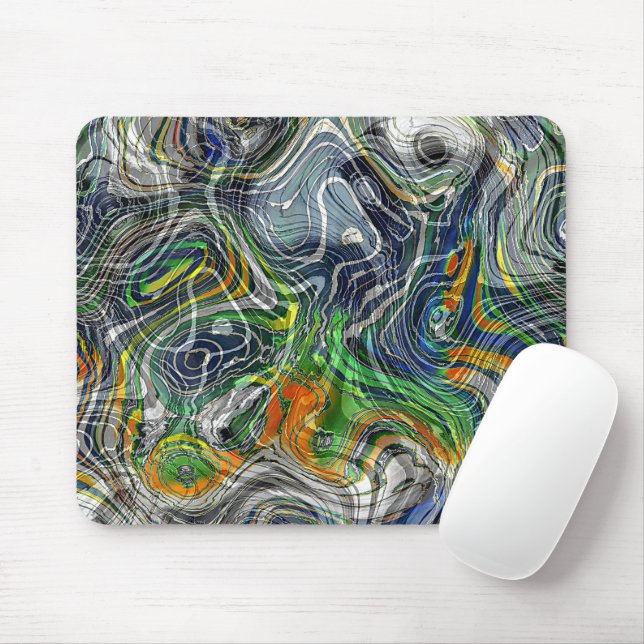 Funky Cool Retro Chic Fractal Marble Pattern Mouse Pad (With Mouse)