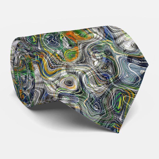 Funky Cool Retro Chic Fractal Marble Pattern Neck Tie (Rolled)