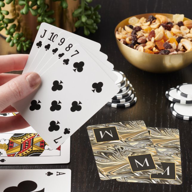 Funky Cool Retro Gold Waves Art Pattern Poker Cards (In Situ)