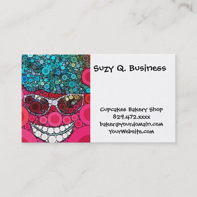 Funky Cool Smiling Face Sunglasses Hat Pink Blue Business Card (Front)