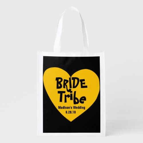 Funky  Cool Yellow Heart Bride Tribe Reusable Grocery Bag