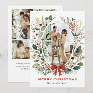 Funky Country Boho Christmas Wreath 5 Photo Holiday Card