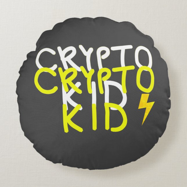 Funky Crypto Kid Energy Power Sign Round Pillow (Front)