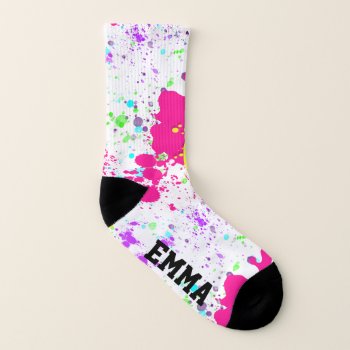 Funky Custom Name Paint Splatter Socks by MiniBrothers at Zazzle