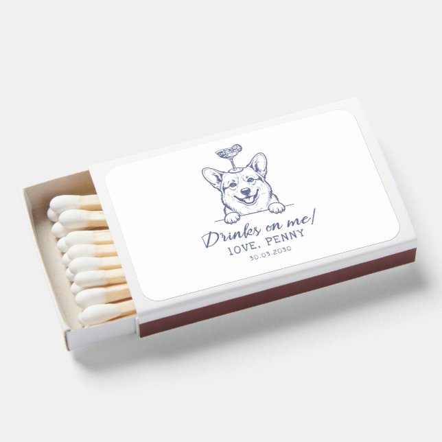 Funky Custom Sketch dog, Wedding Matchboxes (Front Open)