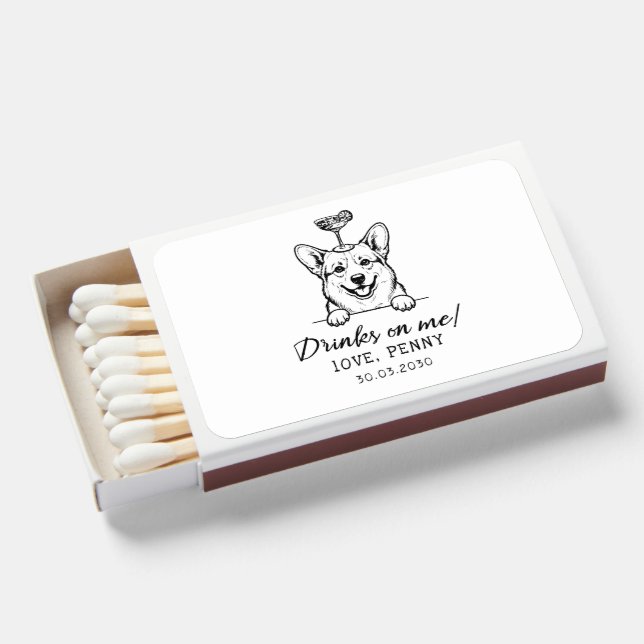 Funky Custom Sketch Dog Wedding Matchboxes (Front Open)