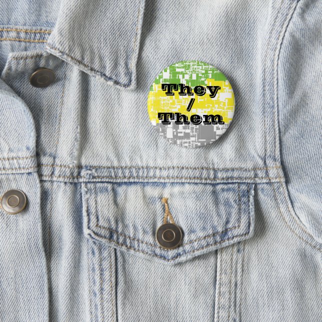 Funky Customizable Pronoun Lithromantic Pride Flag Button (In Situ)