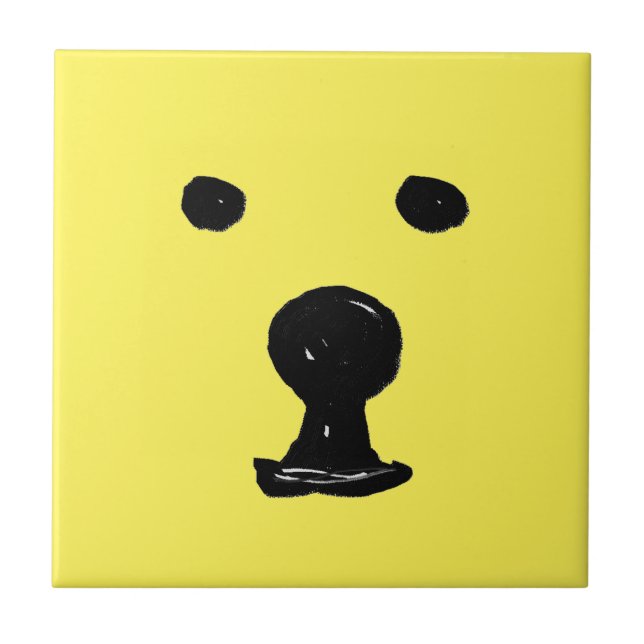 Funky Cute Bear Dog Face Sketch Ceramic Tile (Front)
