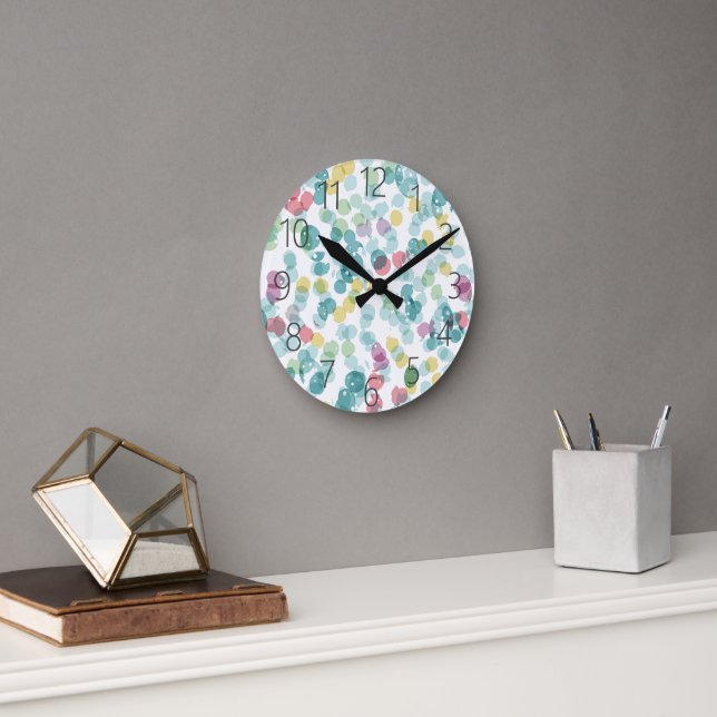 Funky Cute Colorful Happy Summer Polkadots Pattern Round Clock (Office)