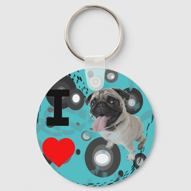 funky cute dog lover i love pug keychain (Front)