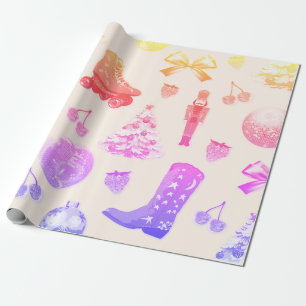 Funky Cute Girly Pink Christmas Pattern Wrapping Paper