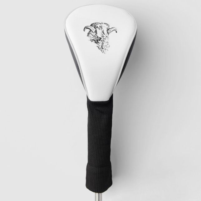 Funky Cute Merino Sheep Ram Head Sketch Golf Head Cover (Front)