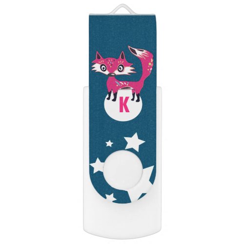 Funky Cute Pink Fox Blue Monogram Flash Drive