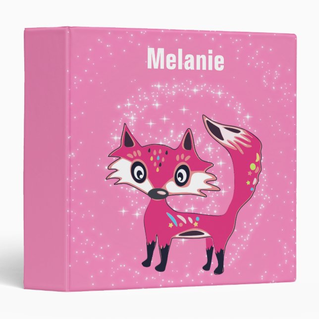 Funky Cute Pink Fox Personalised 3 Ring Binder (Front/Spine)