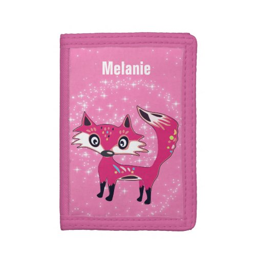 Funky Cute Pink Fox Personalised Trifold Wallet