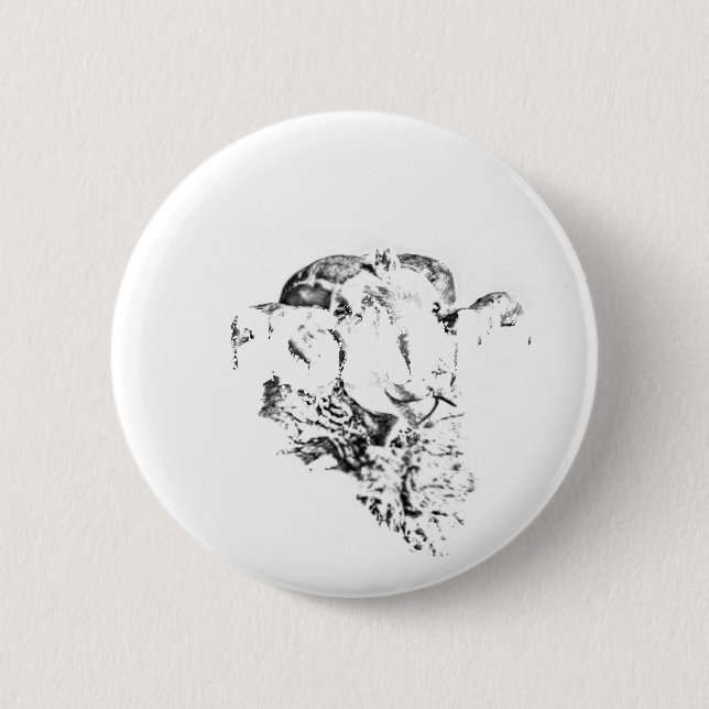Funky Cute Sheep Ram Button (Front)
