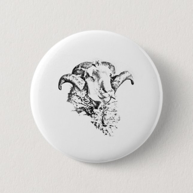 Funky Cute Sheep Ram Button (Front)