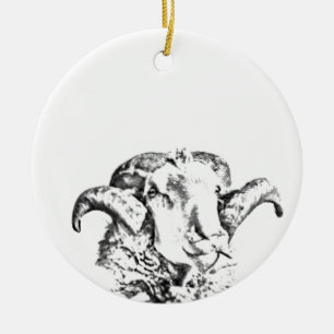 Funky Cute Sheep Ram Ceramic Ornament